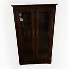 Vintage Lighted Oak Glass Curio Cabinet 2 Doors 