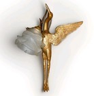 Rare Antique French Sconce Stork With  Satin Blue Flower Shade