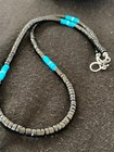 Native Mens Blue Turquoise Heishi Onyx Necklace Navajo Sterling Silver 8823