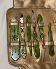 Vintage Green Celluloid Bakelite Vanity Set In  Case