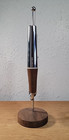 Vtg Mcm Danish Modern Wood Teak Metal Chrome Salt   Pepper Shakers Stand Atomic