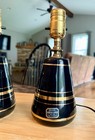 Vintage Mcm Mid Century Modern Atomic Era Gold Black Ceramic Pair Of Lamps Works
