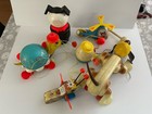 Vintage Fisher-price Pull Toy Lot- Digger- Turtle- Helicopter And More