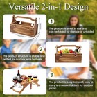 Portable Wooden Picnic Table W  Wine Glass Holder Foldable 2-in-1 Snack Tray