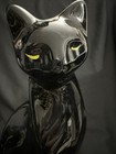 Black Cat Figurine Vintage Ceramic Mid Century Modern 12     Kitty Yellow Eyes
