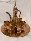 Vintage Arabic Copper Coffee Set Dallah 6 Cups Serving Tray Hand Engraved