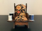 Vintage Wooden Upholstered Pin Cushion Sewing Rocking Chair Thread Spool Holder
