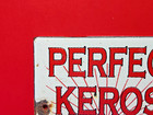 Vintage Perfection Kerosene Porcelain Enamel Metal Sign Size 6  X 4 