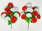  2 Pcs  Red   White Carnation 18  Bush Faux Silk Flower Memorial In outdoor