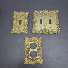 Vintage Amertac Rose 1967 Metal 3 Pc Lot  Switch Plate Wall Covers Classic Brass