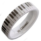 White Ceramic Engraved Piano Keyboard Ring Comfort Fit Band Musician Music 