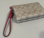 Coach Double Corner Zip Wristlet In Signature Coated Canvas Light Khaki Peony