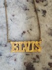 Elvis Nameplate Necklace Gold Tone Script Pendant 16    Chain Vintage Style