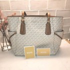 Michael Kors Signature Canvas Monogram Voyager East West Tote Purse Bag Vanilla