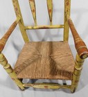 Antique Child s Arm Chair Folk Art Painted 19th Century Rush Seat Mustard Yellow
