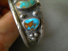 Southwestern Native American Navajo Turquoise Row Sterling Silver Cuff Bracelet