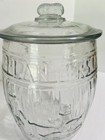 Vtg Clear Peanuts Running Mr Peanut Glass Barrel Jar Counter Display W lid nice 