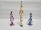 Set Of 3 Egyptian Art Glass Perfume Bottle Hand Blown  Blue  Purple   Gold  New
