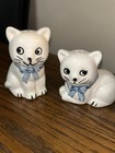 Vintage Cat Salt And Pepper Shakers White Cats Blue Bows