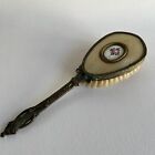 Antique Victorian Hair Brush - Brass   Wood Handle - Beautiful Floral Rose Inlay