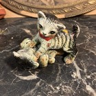 Vintage 1950s Mid-century Royal Japan Playing Gray Kittens Red Bow Figurine