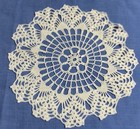 Vintage Small Round Doily  Cotton  Hand Crocheted  Flower Design  White