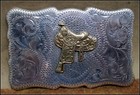 Awesome Solid Sterling Silver Vintage Saddle Belt Buckle By Frontier