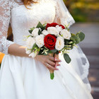 Artificial Flowers Faux Rose Wedding Bouquet Red White Bride Bridesmaid Holding