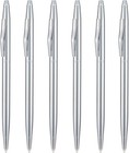 6 Pack Silver Slim Metal Ballpoint Pen  1mm Medium Point Black Ink Smooth