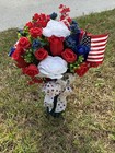 Cemetery Vase Memorial Silk Flower Arrangement Red  White  Blue2