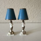 Vintage Petite Princess Ideal Dollhouse Lamps Pair Teal Blue Shade Gold Trim