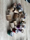 58 Vintage Wood Wooden Spools Sewing Thread Various Colors Makers And Sizes