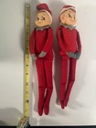 Vintage Lot Of 2 Christmas Knee Hugger Elf Pixie Dolls Red Felt Japan Mcm 12   in