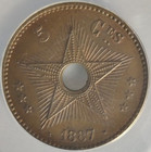 1887 Belgian Congo 5 Centimes Copper Coin - Anacs Ms 64 Brn 3b