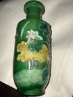 Antique Chinese Wang Bingrong Style 9  Green Sancai Carved Relief Crane Vase Fab