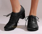 Womens Faux Leather Block Heels Shoes Color Splice Casual Dress Pumps Oxfords Sz