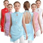 Girls Skirted Latin Dress Salsa Dancewear Performance One Piece Cha Cha Shiny