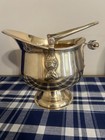 Vintage Solid Brass Coal Scuttle Bucket W  Swing Handle   Ceramic Handle