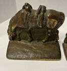 Vintage Pair Of Cast Iron Brass Bookends Saddled Up Horses Grazing