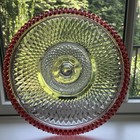 Indiana Glass 12  Pedestal Cake Stand Plate Diamond Point Ruby Cranberry