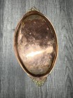 Vtg Oval Copper Tray Handled Design Engraved Rare Antique