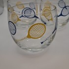 Vtg 3 Tennis Theme Barware Roly Poly Glasses Blue Yellow Rackets