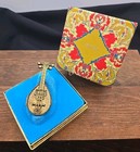 Vintage Avon Gold Tone Mandolin Solid Perfume Compact For Perfume Glace With Box