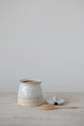     White Stoneware Sugar Pot With Lid