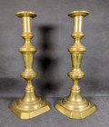 Pair Of Antique Brass Candlesticks Collectable Fireplace Accessories Height 27cm