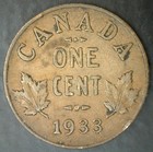1933 Canada One Cent Coin Canadian Penny George V Circulated Bronze 1c