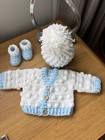 Baby Boy Premtature 5 To 6lb Baby  Cardigan Beanie Hat Bootees Crochet Handmade