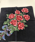 Vintage Hankie -  Beautiful Black With Roses Floral  16 