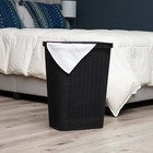 60l Slim Laundry Hamper  Clothes Basket  Lid  Linen Design  Plastic  Black