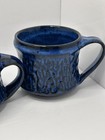 3 Deep Blue Glazed Dimpled textured Pottery Coffee Cup Mugs